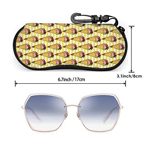 AOOEDM - Estuche blando para gafas de sol, ultraligero, portátil, con cremallera, de neopreno, estuche para anteojos, estuche protector para gafas con clip para cinturón, helado de chocolate, waffle