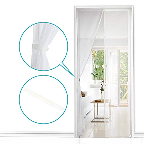 APALUS Cortina Mosquitera Para Puertas. Tejido Súper Fino Para Dejar Pasar El Aire.Cierre Magnético Automático Que Evita el Paso de Insectos. Fácil de ensamblar, Blanco, 92x212 cm )