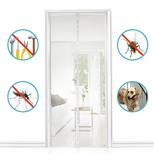 APALUS Cortina Mosquitera Para Puertas. Tejido Súper Fino Para Dejar Pasar El Aire.Cierre Magnético Automático Que Evita el Paso de Insectos. Fácil de ensamblar, Blanco, 92x212 cm )