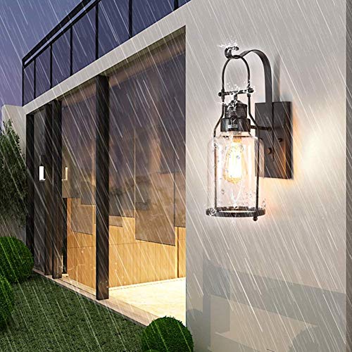 Aplique exterior rústico IP23 colgar la luz al aire libre a prueba de lluvia Lámpara de pared de vidrio, Lámpara de exterior hierro retro Pasillo terraza bar cafe entrada patio E27,Bronce,(2Pcs)