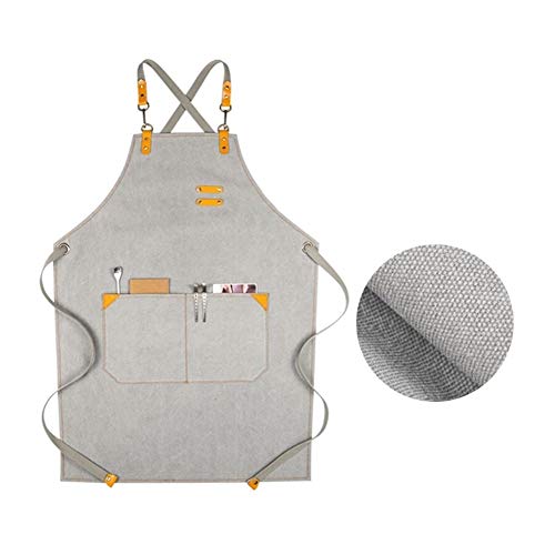 Apron ZYJ Gris Delantal Lienzo Espalda Cruzada Algodón Correa Cafe Camarero del Chef de repostería camareros Desgaste Uniforme Floristería Peluquería Pintor Trabajo 8.13