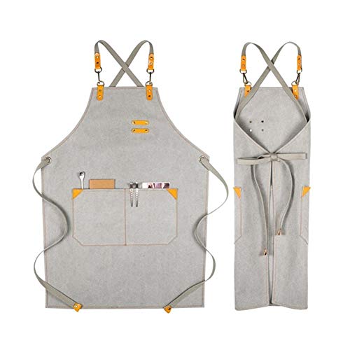 Apron ZYJ Gris Delantal Lienzo Espalda Cruzada Algodón Correa Cafe Camarero del Chef de repostería camareros Desgaste Uniforme Floristería Peluquería Pintor Trabajo 8.13