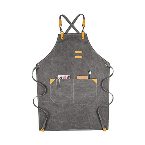 Apron ZYJ Gris Delantal Lienzo Espalda Cruzada Algodón Correa Cafe Camarero del Chef de repostería camareros Desgaste Uniforme Floristería Peluquería Pintor Trabajo 8.13