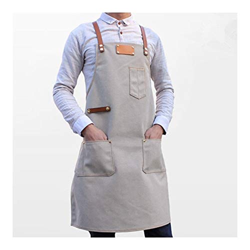 Apron ZYJ Gris Lienzo Delantal de la Piel de Vacuno Correa Barista Camarero Barbacoa Chef de repostería camareros Desgaste Uniforme Peluquería Floristería Pintor Trabajo 8.13