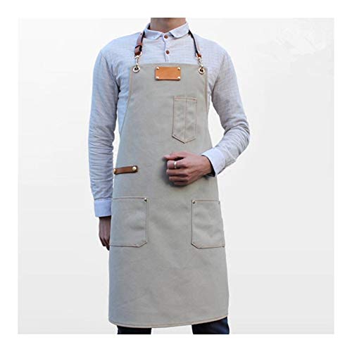 Apron ZYJ Gris Lienzo Delantal de la Piel de Vacuno Correa Barista Camarero Barbacoa Chef de repostería camareros Desgaste Uniforme Peluquería Floristería Pintor Trabajo 8.13