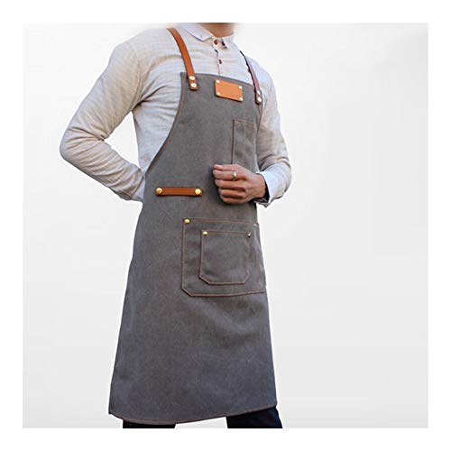 Apron ZYJ Gris Lienzo Delantal de la Piel de Vacuno Correa Barista Camarero Barbacoa Chef de repostería camareros Desgaste Uniforme Peluquería Floristería Pintor Trabajo 8.13