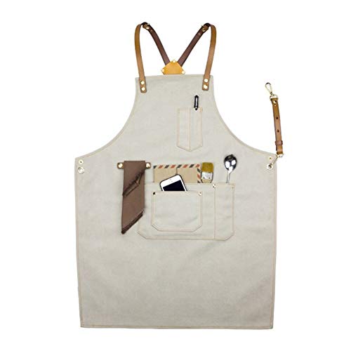 Apron ZYJ Gris Lienzo Delantal de la Piel de Vacuno Correa Barista Camarero Barbacoa Chef de repostería camareros Desgaste Uniforme Peluquería Floristería Pintor Trabajo 8.13