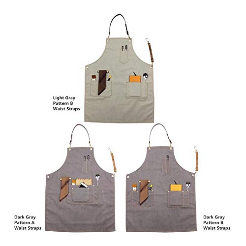 Apron ZYJ Gris Lienzo Delantal de la Piel de Vacuno Correa Barista Camarero Barbacoa Chef de repostería camareros Uniforme Peluquería Floristería Pintor Trabajo 8.13 (Color : Dark Gray A Waist)