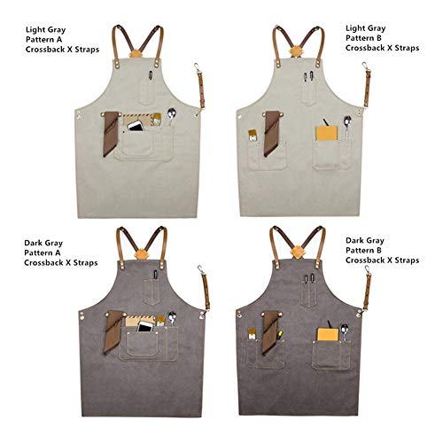 Apron ZYJ Gris Lienzo Delantal de la Piel de Vacuno Correa Barista Camarero Barbacoa Chef de repostería camareros Uniforme Peluquería Floristería Pintor Trabajo 8.13 (Color : Dark Gray A Waist)