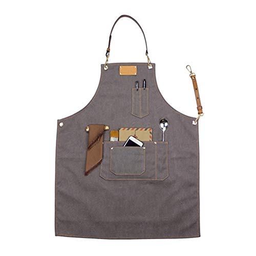 Apron ZYJ Gris Lienzo Delantal de la Piel de Vacuno Correa Barista Camarero Barbacoa Chef de repostería camareros Uniforme Peluquería Floristería Pintor Trabajo 8.13 (Color : Dark Gray A Waist)