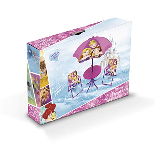 ARDITEX WD9459 Set de Mesa (50x50x48cm), 2 Sillas (38x32x53cm) y Sombrilla (diámetro 110cm) de Disney-Princesas