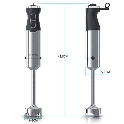 Arendo – Batidora de mano de 1000w de acero inoxidable – 1000 Watt - Cuchilla de cuatro hojas – Batidora de mano – Regulación de velocidad sin niveles – Botón turbo