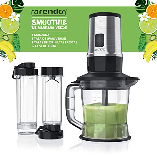 arendo - Batidora de Vaso 2en1 Mixer - Smoothiemaker - Capacidad 1,2l Incl. 2X 0,57l envases - 700W - Liquidador lavavajillas Seguro - Sin BPA