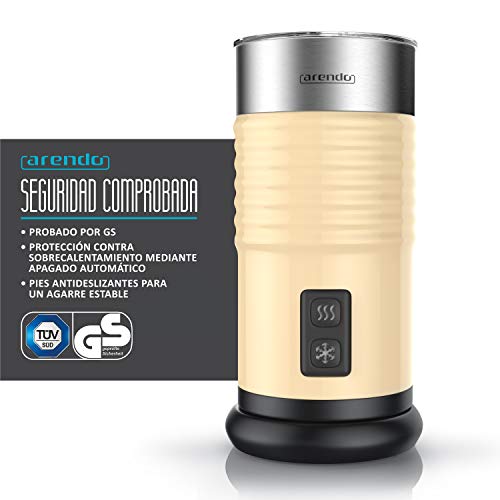 arendo - Espumador de Leche milkloud automático - Diseño Inoxidable de Pared Doble- 2 Botones para espumar en frío y en Caliente - Superficie Suave - función de Apagado automático - Creme