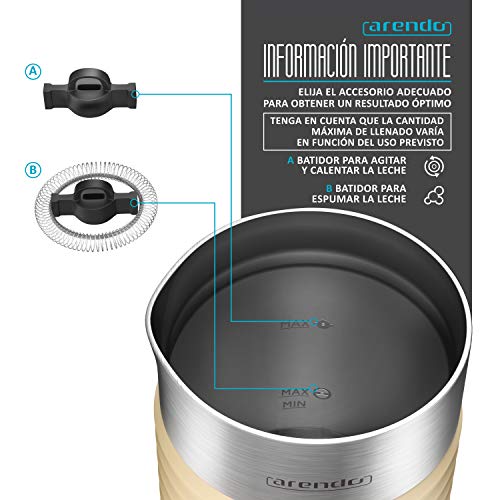 arendo - Espumador de Leche milkloud automático - Diseño Inoxidable de Pared Doble- 2 Botones para espumar en frío y en Caliente - Superficie Suave - función de Apagado automático - Creme