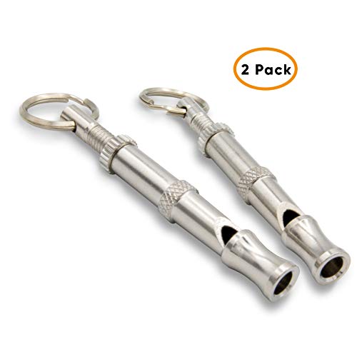 Aribari 2 x silbatos para perros profesionales para el entrenamiento y la educación de perros - con paso ajustable – silbato entrenador - material: latón, color: plata