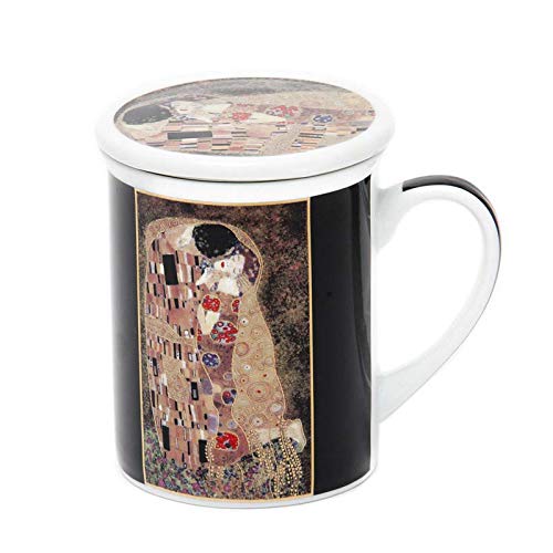 Aromas de Té - Taza de Té con Filtro y Tapa/Tisana Infusiones y tes de Porcelana con Infusor de Acero - Diseño El Beso - 0.25L