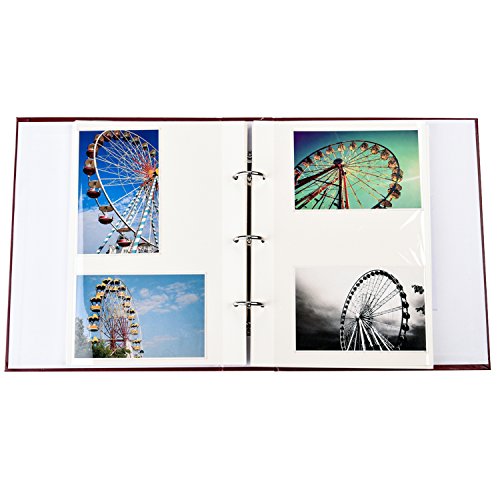 ARPAN - Álbum de Fotos Deluxe con Anillas, Hojas Autoadhesivas (40 hojas/80 Caras), tamaño Grande, Color Burdeos, 28,5 x 23 x 5,5 cm