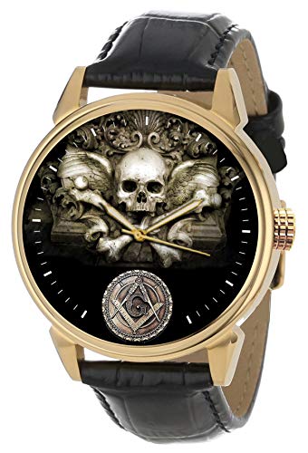 Arte simbólico del calavera masónica. Frascos de mampostería. Reloj de pulsera de latón macizo.