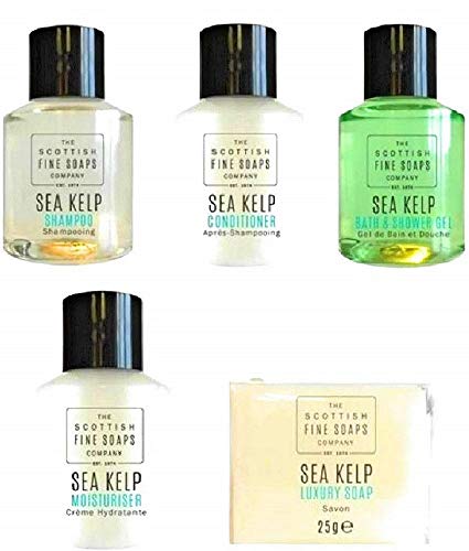 Artículos de tocador del hotel 100 unidades Sea Kelp Champú 30ml Gel de ducha Acondicionador Loción corporal y jabón de 25 gr de Scottish Fine Soap Co