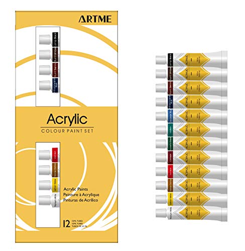 ARTME Juego De Pintura Acrílica 12 Tubos De Colores (12ml) De Primera Calidad Para Estudiantes Y Artistas, Tonos Ricos, Compacto, Fácil De Usar, No Tóxico