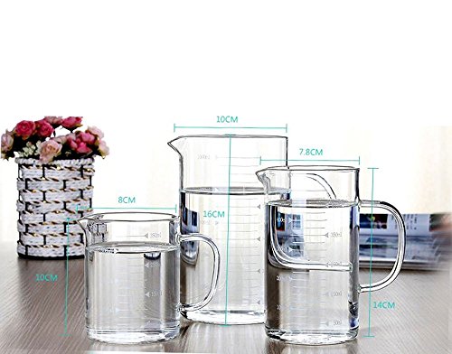 AsentechUK® Medidor de vidrio transparente de borosilicato alto para alimentos, leche, taza o jarra para agua. 350 ml transparente