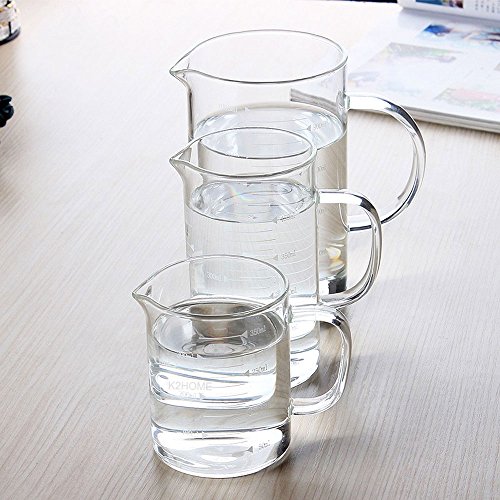 AsentechUK® Medidor de vidrio transparente de borosilicato alto para alimentos, leche, taza o jarra para agua. 350 ml transparente