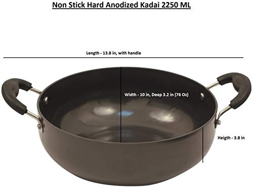 ASP Online Traders Kadai anodizado Duro Antiadherente para Utensilios de Cocina Sartén Profunda Sartén de Aluminio Uso Diario Hogar/Cocina Utensilios de Cocina antiadherentes Wok Kadai (76 onzas)