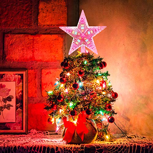 AsperX Árbol de Navidad Top Estrella Multicolor Flash Star Lámpara de Luz Decorativa Operada Tree Topper para Navidad (22cm)