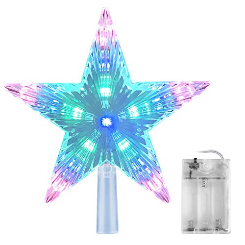 AsperX Árbol de Navidad Top Estrella Multicolor Flash Star Lámpara de Luz Decorativa Operada Tree Topper para Navidad (22cm)