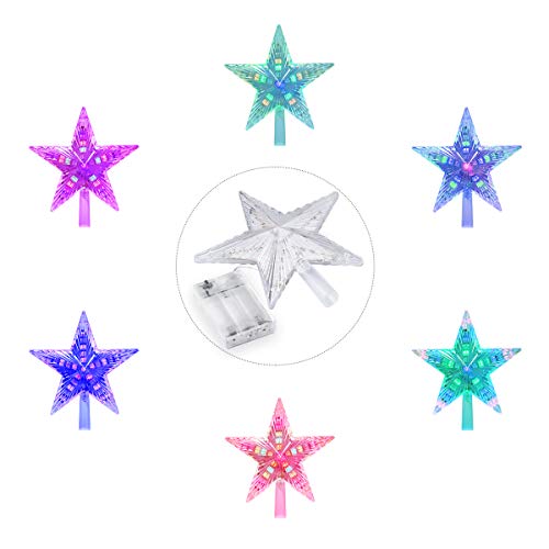 AsperX Árbol de Navidad Top Estrella Multicolor Flash Star Lámpara de Luz Decorativa Operada Tree Topper para Navidad (22cm)