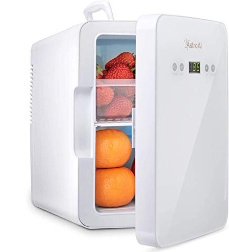 AstroAI Mini Refrigerador Mini Nevera Portátil 6 Litros/8 Latas Cosmético Frigorífico con la Tempuratura Control 220V/12V Mini Nevera para Enfriar y Calentar (Blanco)