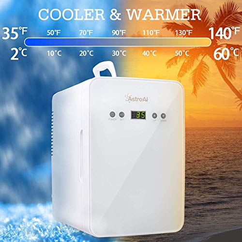 AstroAI Mini Refrigerador Mini Nevera Portátil 6 Litros/8 Latas Cosmético Frigorífico con la Tempuratura Control 220V/12V Mini Nevera para Enfriar y Calentar (Blanco)