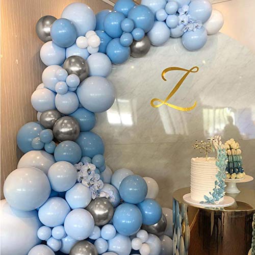 ATFUNSHOP Arco De Globos de Cumpleaños 5M 120PCS Globos Dorados Szul y Plata Metalizados Transparentes Confeti para Boda Baby Shower Fiesta Decoración