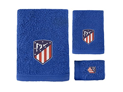 Atlético de Madrid. Juego de 3 Toallas de Baño y Ducha con Licencia Oficial del Club. (Azúl)