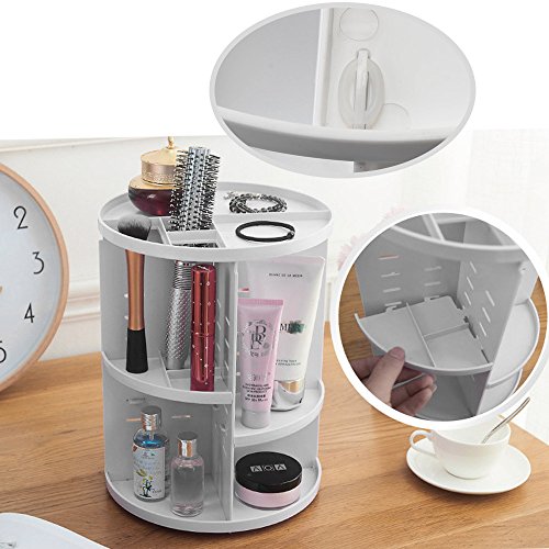 ATPWONZ Maquillaje Organizador de 360 Grados Rotatorio Bandeja de cosméticos Caja de Almacenamiento Multifuncional 8 Capas para Maquillaje y Accesorios (Blanco)