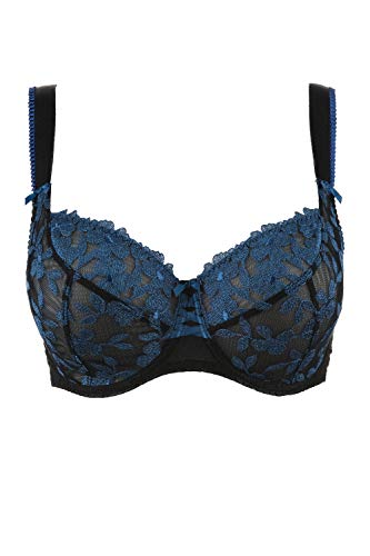 Aubade MJ13 Women's Femme Charmeuse Blue Velvet Embroidered Underwired Plus Size D+ Comfort Full Cup Bra 85D