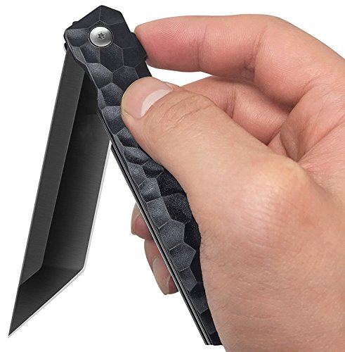 AUBEY Tanto Cuchillo Plegable Cuchillo de Mano al Aire Libre Ángel Cuchillo de Supervivencia Cuchillo de Caza Afilado Cuchillo de Bolsillo EDC con Clip de cinturón Rompevidrios (Negro)