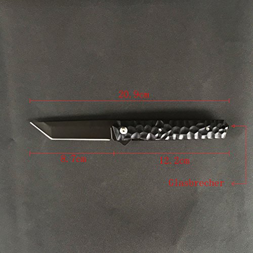 AUBEY Tanto Cuchillo Plegable Cuchillo de Mano al Aire Libre Ángel Cuchillo de Supervivencia Cuchillo de Caza Afilado Cuchillo de Bolsillo EDC con Clip de cinturón Rompevidrios (Negro)