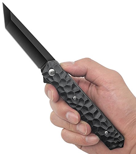 AUBEY Tanto Cuchillo Plegable Cuchillo de Mano al Aire Libre Ángel Cuchillo de Supervivencia Cuchillo de Caza Afilado Cuchillo de Bolsillo EDC con Clip de cinturón Rompevidrios (Negro)