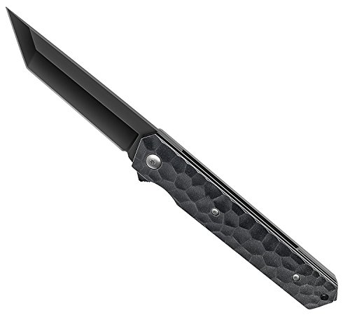 AUBEY Tanto Cuchillo Plegable Cuchillo de Mano al Aire Libre Ángel Cuchillo de Supervivencia Cuchillo de Caza Afilado Cuchillo de Bolsillo EDC con Clip de cinturón Rompevidrios (Negro)