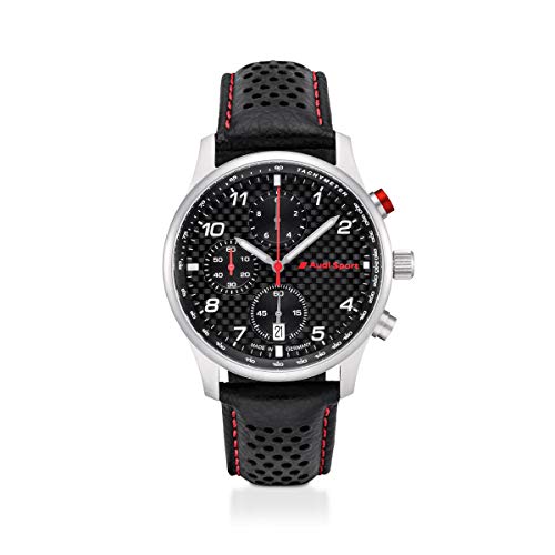 Audi Reloj de Pulsera para Hombre con cronógrafo, Piel de Carbono, Color Negro y Plateado. 3101900500