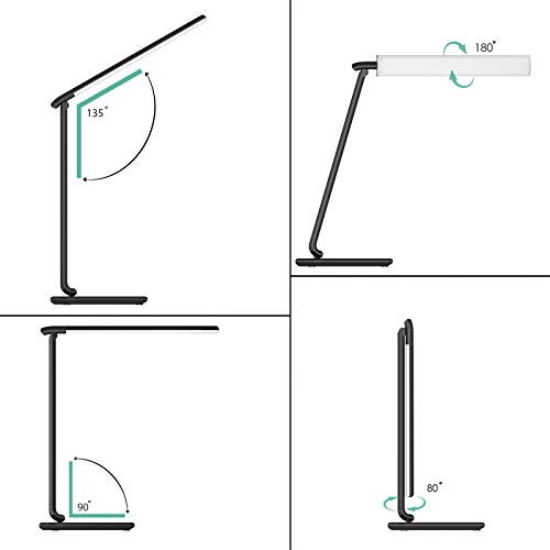 AUKEY LT-T10 Lámpara Escritorio, Flexo LED con 5 Modos, 7 Niveles de Brillo, Puerto USB de Carga, Mini Luz Nocturna y Múltiples Ángulos Ajustables, Control Táctil