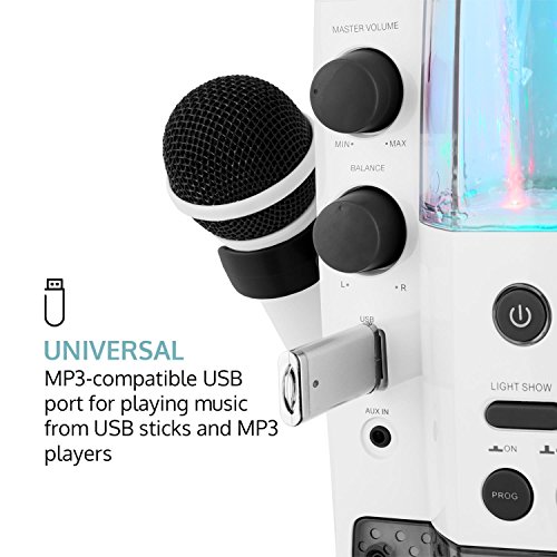 Auna Kara Liquida BT - Equipo de Karaoke, Juego de Karaoke, para niños, Efecto Luminoso LED Fuente de Agua, Puerto USB con MP3, Bluetooth, Efecto Eco y función AVC, Blanco-Gris