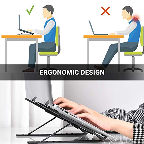 AUNEK Soporte Portatil, 11"-17.3" Ligero Aluminio Laptop Stand, 6 Niveles Adjustable Ventilado Refrigeración Soporte Ordenador Plegable Mesa Compatible con Macbook Pro/ Air, Lenovo, Tableta - Negro