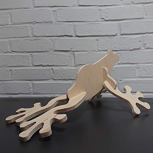 AUPROTEC 3D - Juego de construcción de madera de abedul en 3D, 5 piezas, con papel de lija y ojos oscilantes autoadhesivos, 310-010 rana