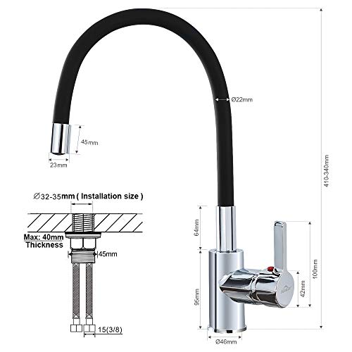 Auralum Grifos de Cocina Grifo para Fregadero Extraible 360° Rotación Diseño Flexible del Tubo del Grifo