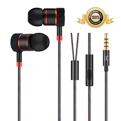 Auriculares, Auriculares con Cables y Botón, Micrófono Incorporado, Aislamiento de Ruido y Sonido Estéreo, Compatibles con Andriod, Samsung, Huawei, PC y Otros (Negro y Rojo)