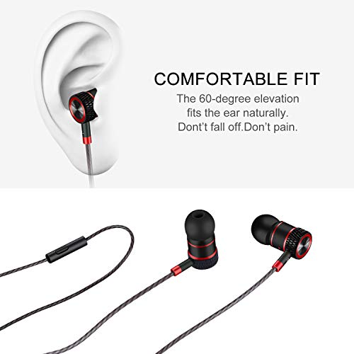 Auriculares, Auriculares con Cables y Botón, Micrófono Incorporado, Aislamiento de Ruido y Sonido Estéreo, Compatibles con Andriod, Samsung, Huawei, PC y Otros (Negro y Rojo)