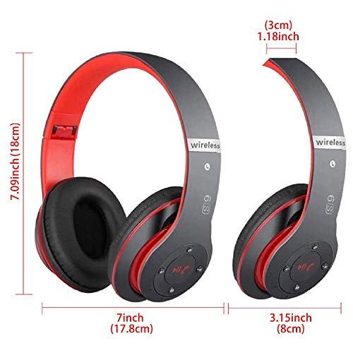 Auriculares Cerrados Inalámbricos 6S, Alta fidelidad Estéreo Auriculares Estéreo Inalámbricos Plegables, Micrófono Incorporado, Micro SD/TF, FM (para iPhone/Samsung/iPad/PC) (Negro y Rojo)